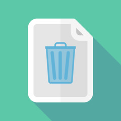 Long shadow document icon with a trash can
