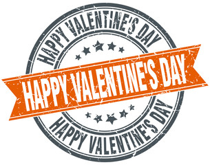happy Valentine's day round orange grungy vintage isolated stamp