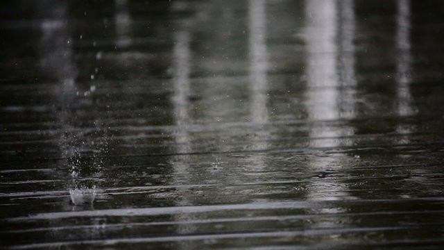 Rainwater on a wooden floor at terrace