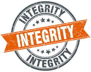 integrity round orange grungy vintage isolated stamp