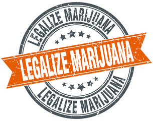 legalize marijuana round orange grungy vintage isolated stamp