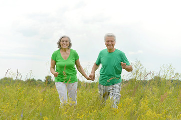 happy old couple at the nature