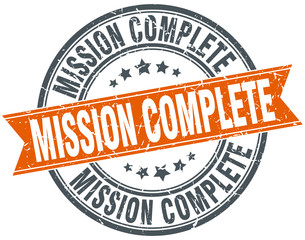 mission complete round orange grungy vintage isolated stamp