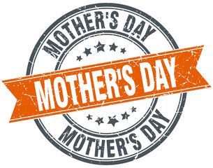mother's day round orange grungy vintage isolated stamp