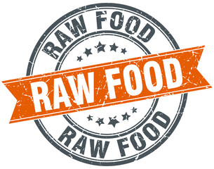 raw food round orange grungy vintage isolated stamp