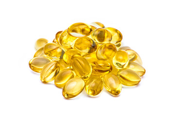 Fish oil capsules isolated on white background