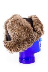 Fur cap for winter weather.  winter Hat isolated on white