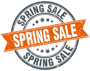 spring sale round orange grungy vintage isolated stamp