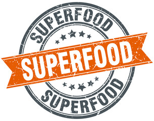 superfood round orange grungy vintage isolated stamp