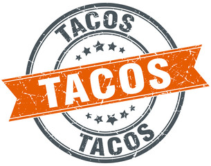 tacos round orange grungy vintage isolated stamp