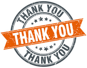 thank you round orange grungy vintage isolated stamp