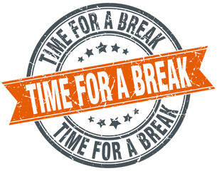 time for a break round orange grungy vintage isolated stamp