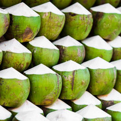 Fresh coconuts in the market.  Tropical fruit fresh coconut