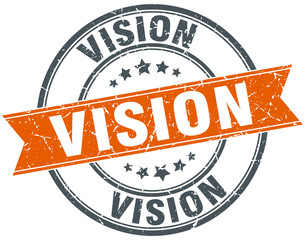 vision round orange grungy vintage isolated stamp