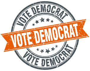 vote democrat round orange grungy vintage isolated stamp