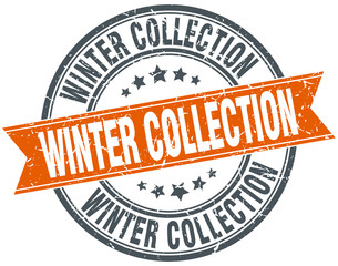 winter collection round orange grungy vintage isolated stamp