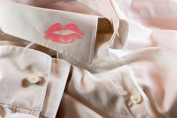 White Used Man's Shirt and Red Lipstick