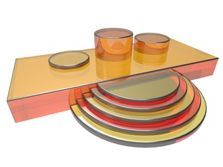 isolated modern podium colored in red and yellow glass