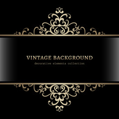 Vintage gold frame on black background