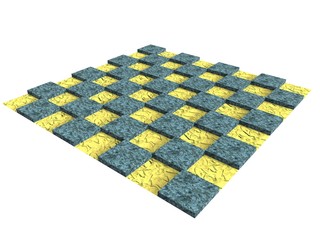 textured wooden chessboard in yellow and blue