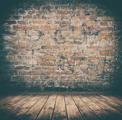 grunge interior room with brickwall.