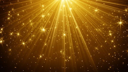 gold light rays and stars abstract background - 87028966