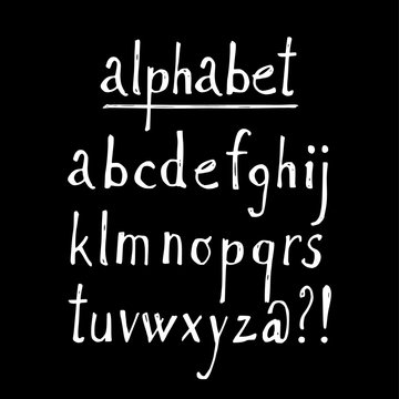 Chalk sketched font, isolated vector alphabet letters and signs