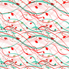 Floral seamless pattern. Abstract waves with leaves, eco nature