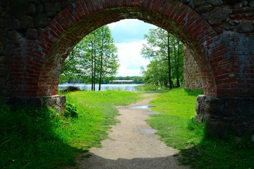 Galves lake,Trakai old red bricks castle view