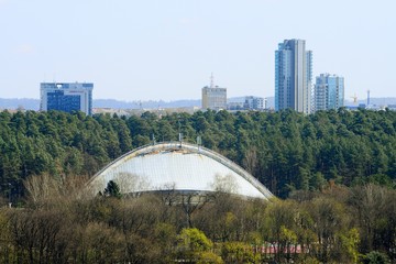 Vilnius city view from Neris river board in Lazdynai district