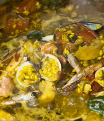 Rice with seafood cooking