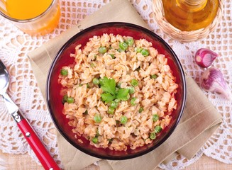 oatmeal with green peas, olive oil, sea salt and garlic