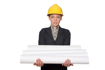 Woman engineer with draft papers