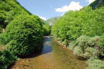 Fototapeta na wymiar Landscape of a river in Bugey region in France