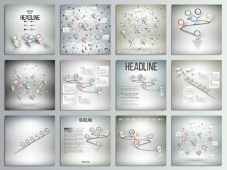 Set of 12 creative cards, square brochure template design. World