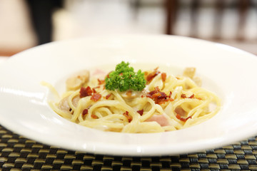 Spaghetti Carbonara with bacon and cheese