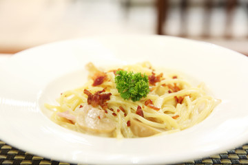Spaghetti Carbonara with bacon and cheese