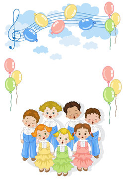 Coro di Bambini - Sfondo con decorazioni per auguri 