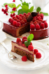 chocolate brownie cake with raspberries.