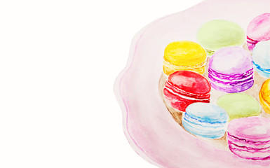 Watercolor creative traditional french dessert sweet macaroons