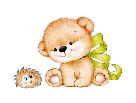 Cute Teddy bear and hedgehog