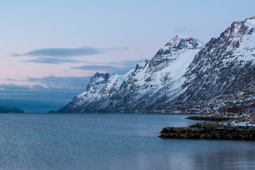 Fototapeta na wymiar Landscape of Mountain reflection, Ersfjordbotn, Norway