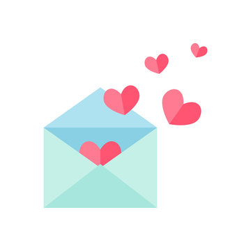 Open envelope with pink hearts