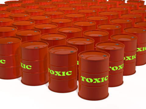 toxic waste barrels on white background