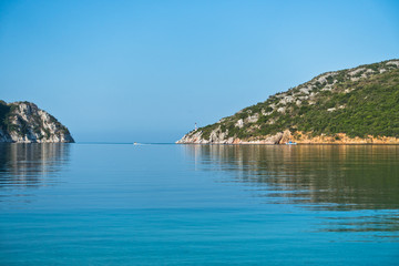 Entrance to Porto Koufo harbor at morning, Sithonia, Greece