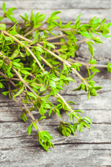 thyme on the wooden table