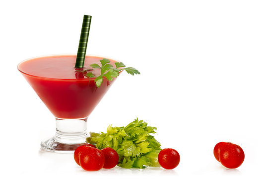 Tomato Cocktail Made With Fresh Ingredients Isolated on white