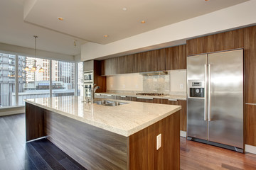 perfect modern kitchen with hardwood floor.