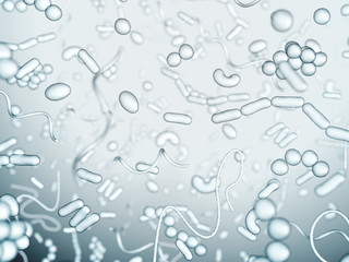 Different types of bacteria on a light background.