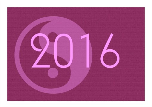 2016, carte de v&oelig;ux sur fond yin yang violet,l'harmonie